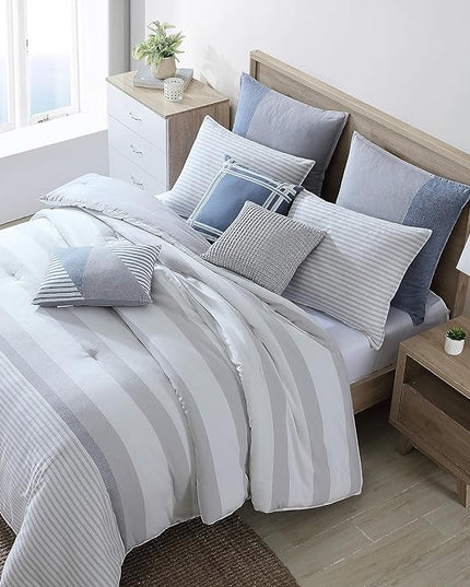 Nautica - Queen Comforter Set, Cotton Reversible Bedding with Matching Shams, Mediterranean Inspired Home Decor for All Seasons (Fairwater Grey, Queen) - LeafyLoom