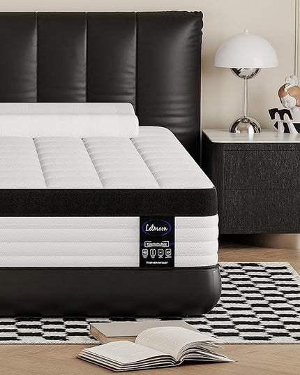 California King Mattress, 12 Inch Hybrid Mattress California King, 3 Coils Strong Edge Support, Medium Firm Mattress with Memory Foam and Pocket Springs, Pressure Relief - LeafyLoom