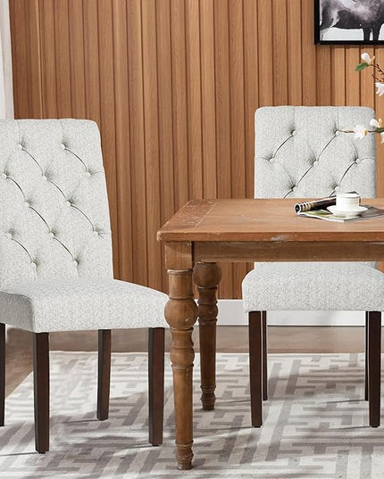 COLAMY Button Tufted Dining Chairs Set of 4, Parsons Upholstered Fabric Dining Room Chairs Kitchen Chairs with Wood Legs and Padded Seat, Ripple - LeafyLoom