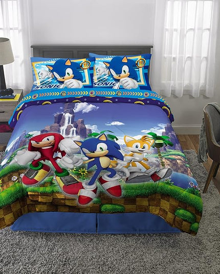 Franco Kids Bedding Super Soft Comforter and Sheet Set, 5 Piece Full Size, Sonic The Hedgehog, Anime - LeafyLoom