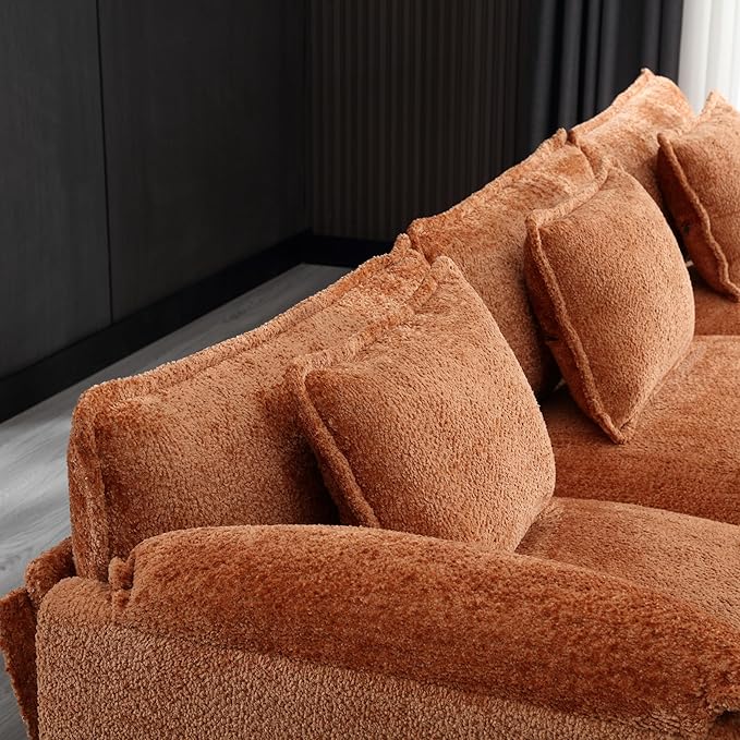 5 Seater L Shaped Convertible Modular Sectional Sofa with Reversible Chaise, Minimalist Oversized Sleeper Corner Couch,Chenille Upholstered Leisure Sofá for Living Room Office, Orange 112.2" - LeafyLoom