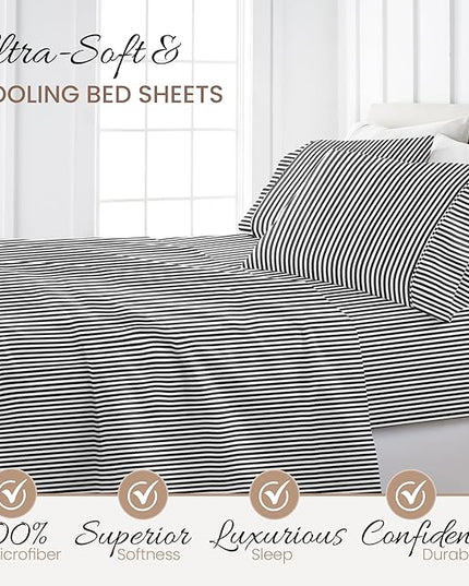Linen Market 4 Piece California King Bedding Sheets Set (Gray Ribbon) - Sleep Better Than Ever with These Ultra-Soft & Cooling Bed Sheets for Your Cal King Size Bed - Deep Pocket Fits 16" Mattress - LeafyLoom