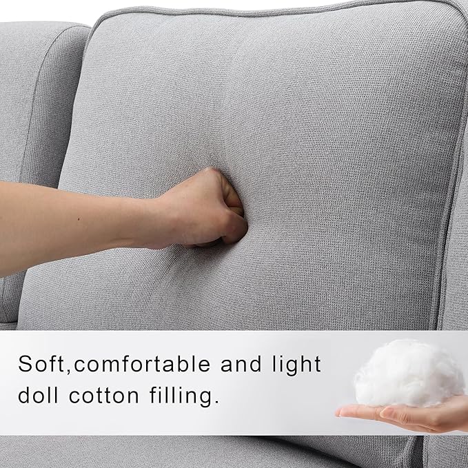 104" Modern Sofa, 4-seat Couch with Armrest Pockets and 4 Pillows for Living Room, Apartment, 104inch, Light Gray - LeafyLoom