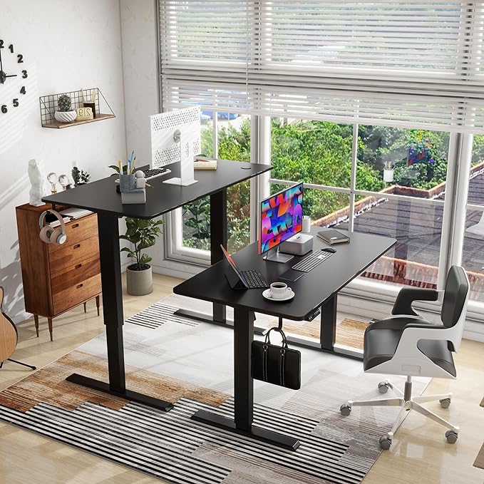 63 x 24 Inches Standing Desk Adjustable Height with Splice Board- Stand Up Desk, Electric Standing Desk, Sit to Stand Desk for Home & Office Computer Desk - LeafyLoom