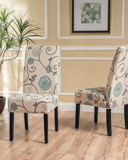 Christopher Knight Home Pertica Fabric Dining Chairs, 2-Pcs Set, Polyester White And Blue Floral - LeafyLoom
