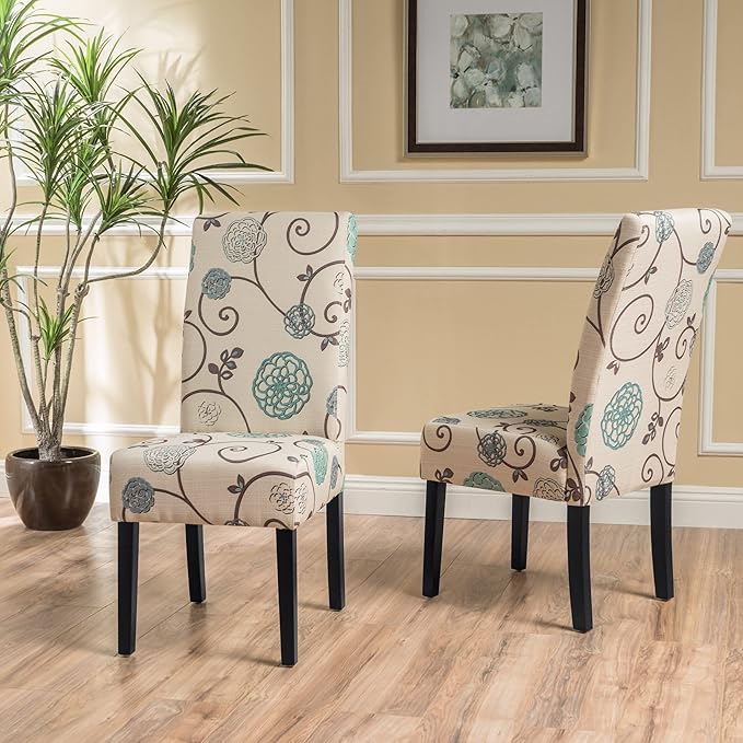 Christopher Knight Home Pertica Fabric Dining Chairs, 2-Pcs Set, Polyester White And Blue Floral - LeafyLoom