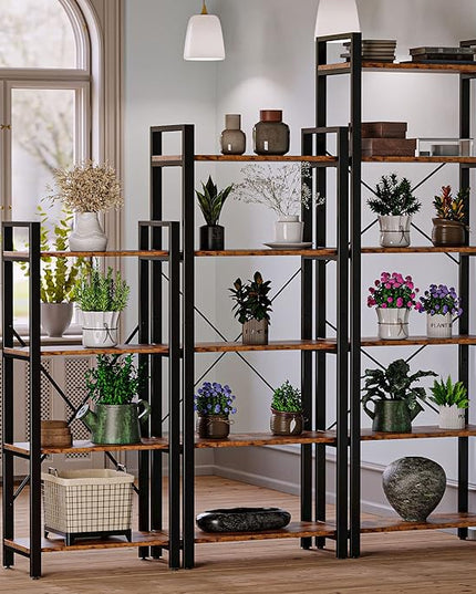IRONCK Bookshelf 6-Tier Ladder Shelf 110lbs/shelf Display Shelf Vintage Industrial Style Bookcase for Home Office, Living Room - LeafyLoom