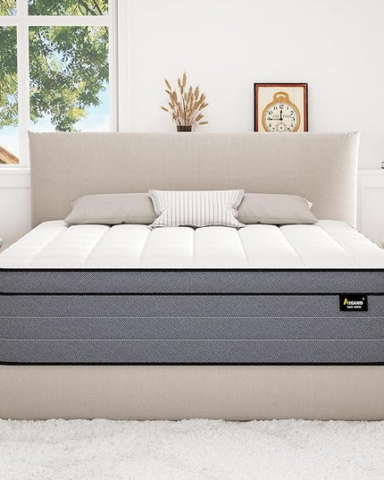 Firm California King Mattress, 12 Inch Cal King Hybrid Mattress with Gel Memory Foam and Pocketed Springs, Pressure Relief and Motion Isolation, Cali King Mattress in a Box, Upgraded Support - LeafyLoom