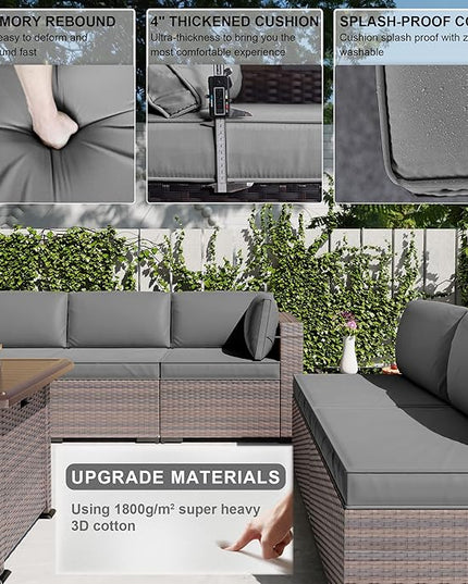 Kullavik 15PCS Outdoor Patio Furniture Set with 43" 55000BTU Gas Propane Fire Pit Table PE Wicker Rattan Sectional Sofa Patio Conversation Sets w/8 Coner Sofas,Grey - LeafyLoom