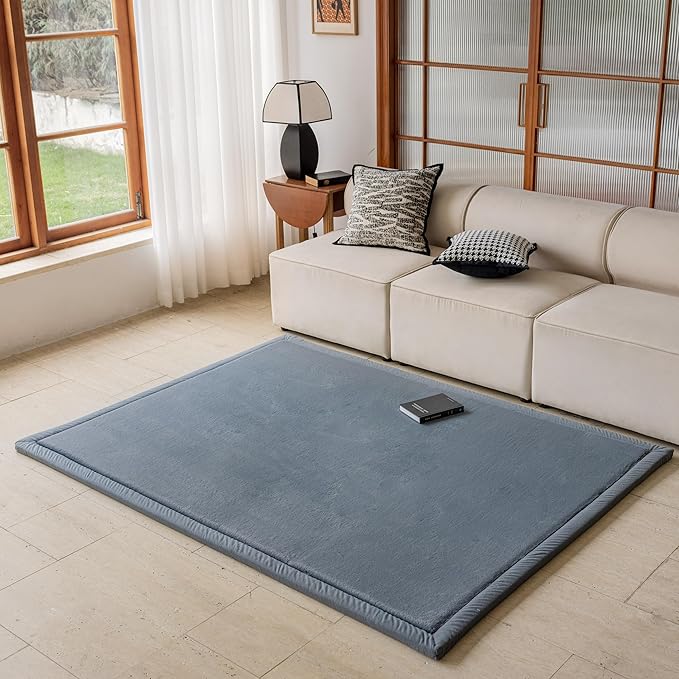 Faux Rabbit Fur Rug - 1.18" Thick Soft Fluffy Area Rug, Non-Slip Memory Foam Crawling Mat, Dark Gray, 78"x110" - LeafyLoom