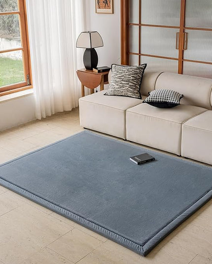 Faux Rabbit Fur Rug - 1.18" Thick Soft Fluffy Area Rug, Non-Slip Memory Foam Crawling Mat, Dark Gray, 59"x59" - LeafyLoom