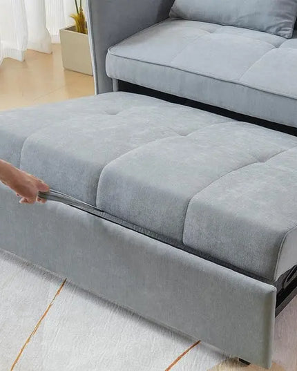 3-in-1 Multi-Functional Convertible Sofa, Chenille Sleeper Couch Pull-Out Bed, Loveseat Chaise Lounge with Adjustable Armrest and Reclining Backrest for Living Room, Small Space, Gray 53.5" - LeafyLoom
