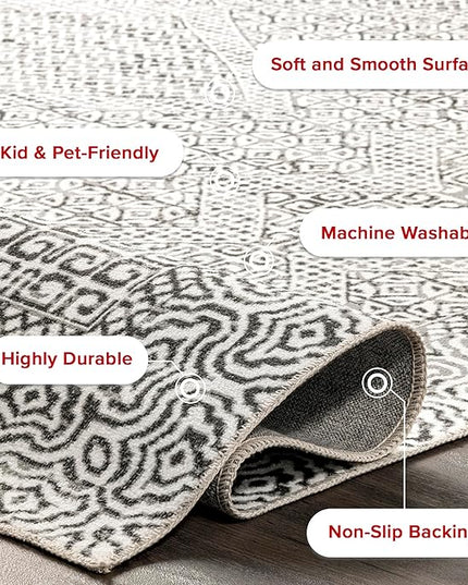 nuLOOM Abstract Tribal Machine Washable Ultra Thin Runner Rug, 2' 6" x 6', Grey - LeafyLoom