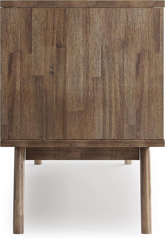 SIMPLIHOME Clarkson SOLID ACACIA WOOD 60 Inch Wide Mid Century Design TV Media Stand in Rustic Natural Aged Brown for TVs up to 65 Inches, For the Living Room and Entertainment Center - LeafyLoom