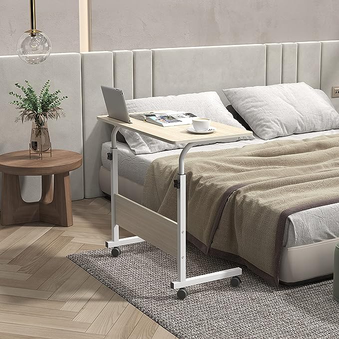 SogesGame Side Table with Wheels,Snack Side Table with Castors Mobile End Table Easy to Assemble for Laptop (Maple) - LeafyLoom