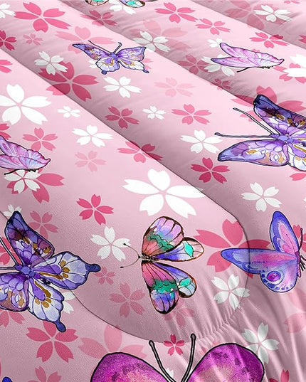 Kids Butterfly Comforter Set - Butterfly Twin Bedding Set Pink Butterflies Prints Bedding Set for Girls Room Cute Princess Bedding Sets for All Season Butterfly Bed Set, 1 Comforter + 1 Pillowcase - LeafyLoom