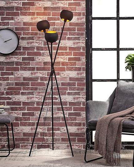 Tripod Floor Lamp - Black Modern Floor Lamp with 3 Matte Black Globe Head & Interwining Tripod Legs Perfect for Mid-Century Living Room and Bedroom - LeafyLoom