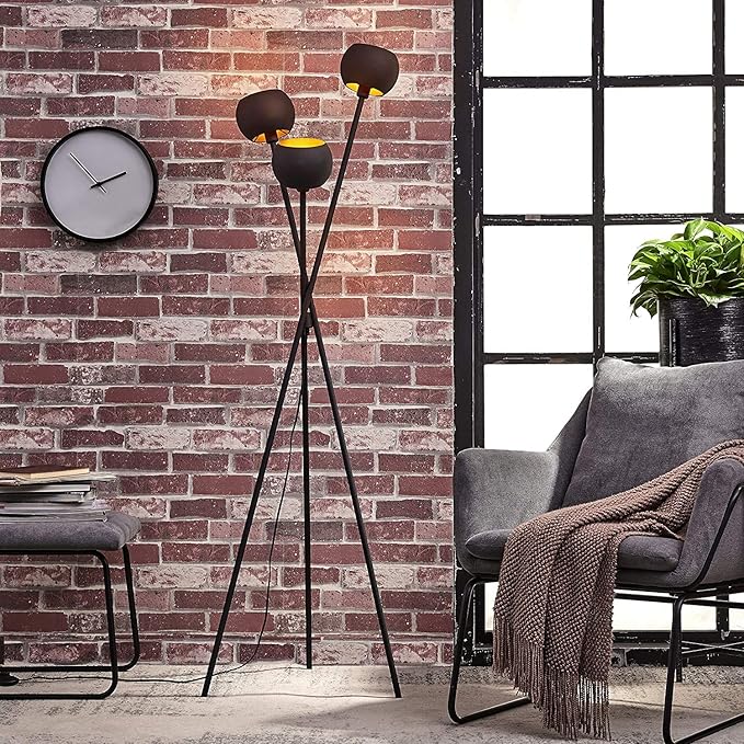 Tripod Floor Lamp - Black Modern Floor Lamp with 3 Matte Black Globe Head & Interwining Tripod Legs Perfect for Mid-Century Living Room and Bedroom - LeafyLoom