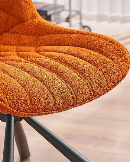 Mid Century Modern Dining Chairs Set of 2, Upholstered Dining Room Chairs with Sturdy Metal Legs, Boucle Armless Accent Side Chairs for Kitchen, Living Room, Orange - LeafyLoom