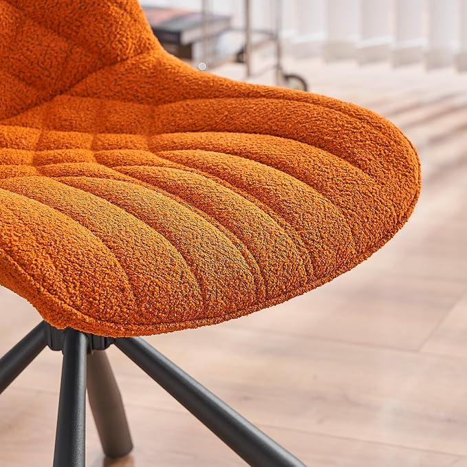 Mid Century Modern Dining Chairs Set of 2, Upholstered Dining Room Chairs with Sturdy Metal Legs, Boucle Armless Accent Side Chairs for Kitchen, Living Room, Orange - LeafyLoom