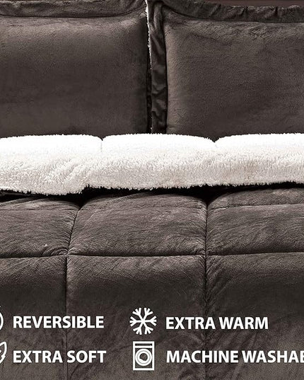 Cathay Home Full Comforter Set: Ultra Soft and Plush Reversible Micromink and Sherpa 3-Piece Bedding Set, Chocolate, Full (76" x 86") - LeafyLoom