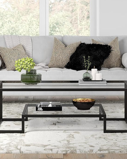 Henn&Hart 54" Wide Rectangular Coffee Table in Blackened Bronze, Modern coffee tables for living room, studio apartment essentials - LeafyLoom