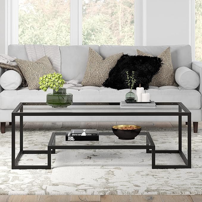 Henn&Hart 54" Wide Rectangular Coffee Table in Blackened Bronze, Modern coffee tables for living room, studio apartment essentials - LeafyLoom