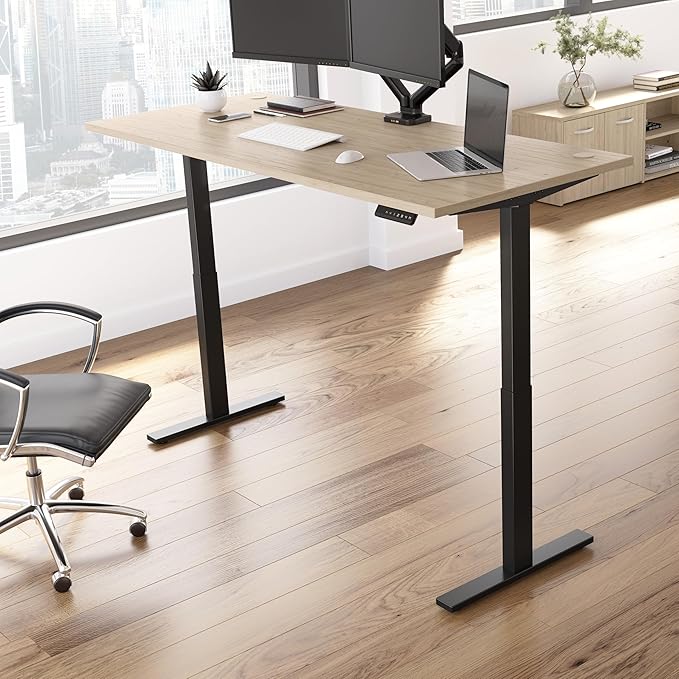 Bush Business Furniture Move 60 Series 72W x 30D Electric in Natural Elm with Black Base, Ergonomic Sit-Stand Computer Table for Home and Professional Office - LeafyLoom