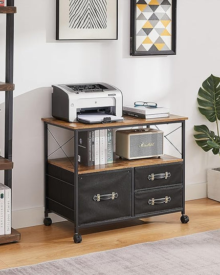 VECELO Mobile File Cabinet, Rolling Printer Stand with Open Shelf Fabric Lateral Storage Station for Home Office, Adapts Letter Size Hanging Folders, Brown, 3 Drawer - LeafyLoom