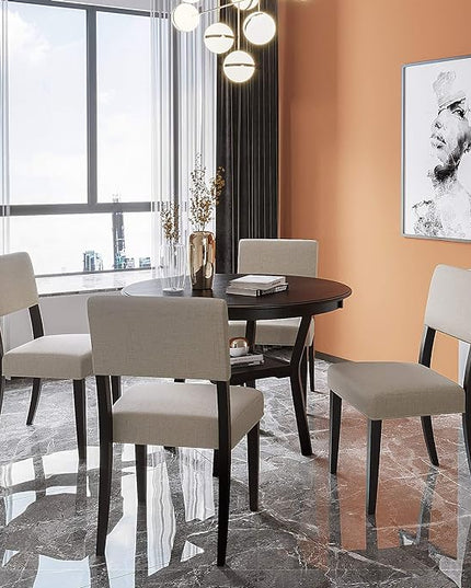 Contemporary Style Kitchen Round with Extra Bottom Shelf, 4 Large Thick Upholstered Chairs Seats, Scientific Backrest Design, Room, 5 Piece Dining Table Set, Espresso 21 - LeafyLoom