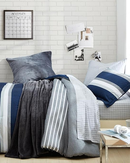 Nautica - Twin XL Comforter Set, Reversible Bedding with Matching Sham, Casual Home Decor, Dorm Room Essentials (Heathered Block Grey, Twin/Twin XL) - LeafyLoom