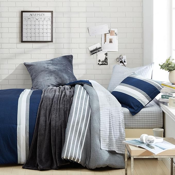 Nautica - Twin XL Comforter Set, Reversible Bedding with Matching Sham, Casual Home Decor, Dorm Room Essentials (Heathered Block Grey, Twin/Twin XL) - LeafyLoom