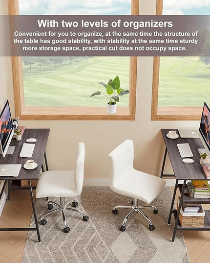 VECELO 43 Inch Computer Desk Writing Study Work Office Table Modern desk with shelves wooden desk for Home Bedroom,Brown Desk - LeafyLoom