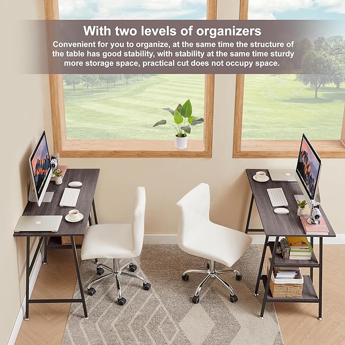 VECELO 43 Inch Computer Desk Writing Study Work Office Table Modern desk with shelves wooden desk for Home Bedroom,Brown Desk - LeafyLoom