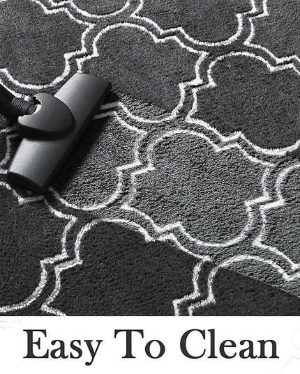 Chicrug Shag Geometric Modern Area Rug for Bedroom, 6x9 Feet Memory Foam Indoor Carpet, Fluffy Rug for Living room Bedside Room Decor for Family Girls Kids Nursery Play Mat, Dark Grey/White - LeafyLoom