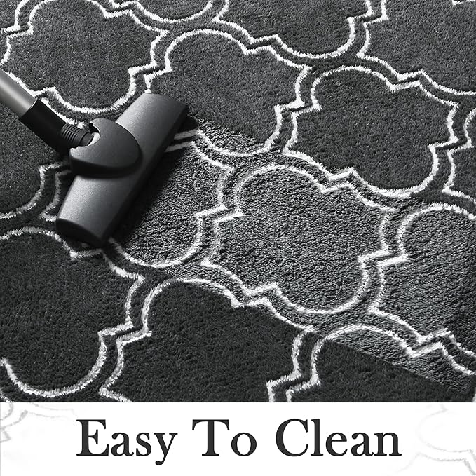 Chicrug Shag Geometric Modern Area Rug for Bedroom, 6x9 Feet Memory Foam Indoor Carpet, Fluffy Rug for Living room Bedside Room Decor for Family Girls Kids Nursery Play Mat, Dark Grey/White - LeafyLoom