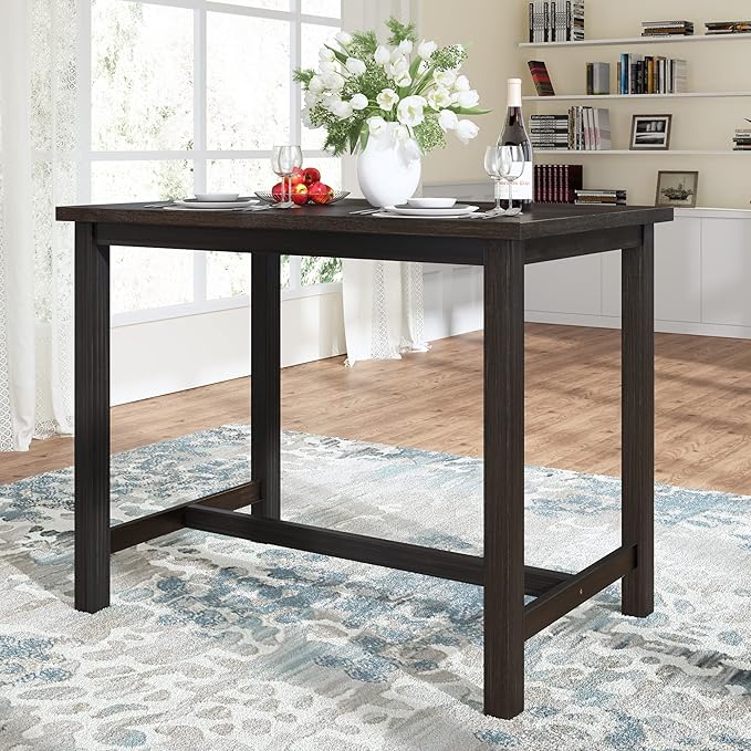 NicBex Dining Table Contemporary Kitchen Table Farmhouse Rustic Wooden Counter Height Dining Table for Small Places Rectangular Dining Table, Easy Assembly, Espresso - LeafyLoom