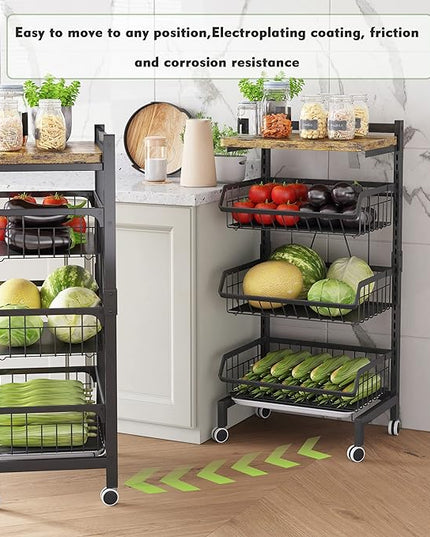 COVAODQ Fruit Basket 4-Tier Adjustable Fruit Vegetable Basket Cart Metal Wire Storage Cart Rolling Pantry Utility Kitchen Cart - LeafyLoom