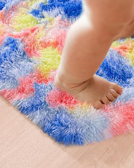 junovo Ultra Soft Hexagon Rug Fluffy Rainbow Nursery Rug for Princess Tent Kids Play Castle, Furry Hexagonal Carpet for Kids Girls Room Playhouse Classroom Dorm Home Decor, 4.6ft Tie-Dye Orange-Red - LeafyLoom