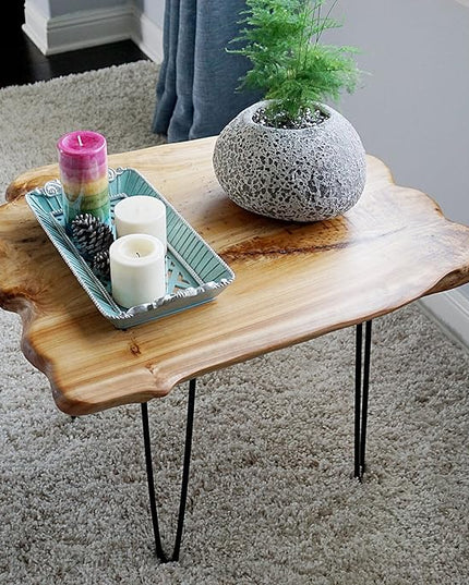 WELLAND Natural Edge Coffee Table, Small Square Cedar Wood Table, 28x20.5x20.5 inches, Unfinished - LeafyLoom