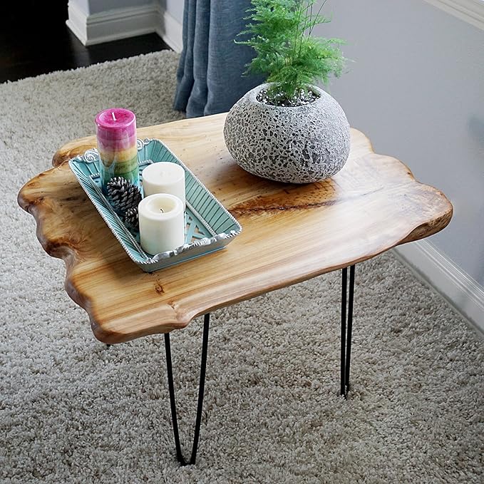 WELLAND Natural Edge Coffee Table, Small Square Cedar Wood Table, 28x20.5x20.5 inches, Unfinished - LeafyLoom