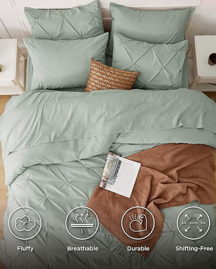 Bedsure Full Size Comforter Sets - Bedding Sets Full 7 Pieces, Bed in a Bag Green Bed Sets with Comforter, Sheets, Pillowcases & Shams - LeafyLoom