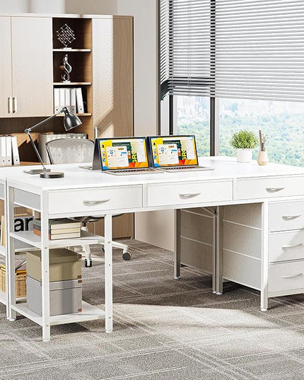 Computer Desk with 6 Drawers, 54 Inch Office Desk with Shelves, Reversible Gaming Desk, Corner Desk with Storage, Work Desk for Home Office, Study, Living Room, White - LeafyLoom