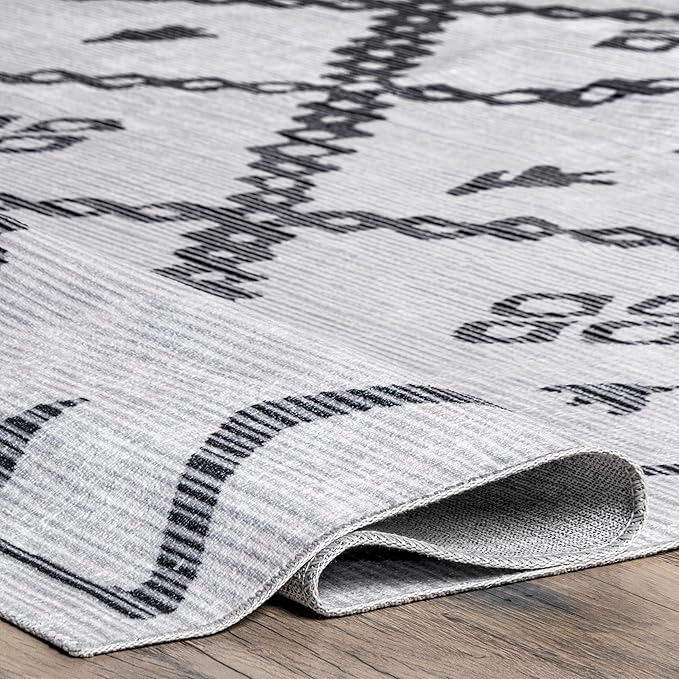 nuLOOM Celesta Bohemian Trellis Machine Washable Ultra Thin Runner Rug, 2' 6" x 8', Ivory - LeafyLoom