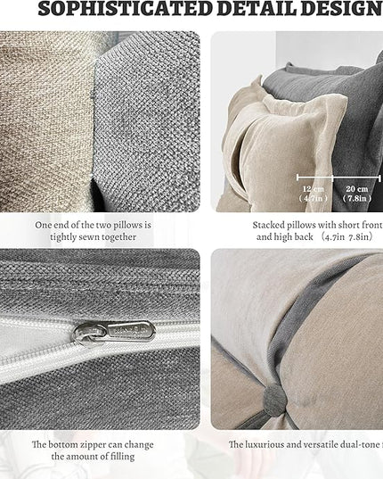 Johnear Headboard Backrest Support Pillow for Daybed Couch Reading Pillows for Sitting UP in Bed Adult, Set of 2 Pack Wedge Pillows for Twin Size Bed Chenille Throw Pillow Rectangular Bolster Pillow - LeafyLoom