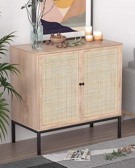 XIAO WEI Set of 3 Sideboard with Handmade Natural Rattan Doors, Rattan Cabinet Console Table Storage Cabinet Buffet Cabinet, for Kitchen, Living Room, Dining, Entryway, - LeafyLoom
