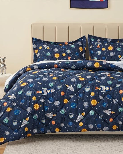 Twin Space Bedding Sets for Boys, 2 Pieces Kids Twin Comforter Sets, Super Soft Lightweight for All Seasons, Includes 1 Comforter (66"x86") and 1 Pillowcase (20"x26"+2") - LeafyLoom