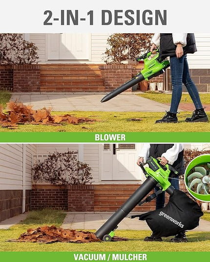 Greenworks 40V (230 MPH / 505 CFM / 75+ Compatible Tools) Cordless Brushless Leaf Blower / Vacuum, 5.0Ah Battery and Charger Included - LeafyLoom