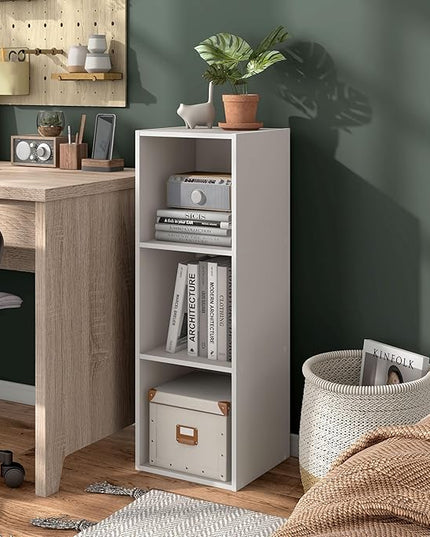 Apexa 3 Cube Storage Organizer Shelves, Stackable Wood Bookcase Fits Cubby Bins for Organization, Dorm Teen Room Decor & Home Office, Greige - LeafyLoom