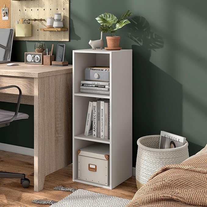 Apexa 3 Cube Storage Organizer Shelves, Stackable Wood Bookcase Fits Cubby Bins for Organization, Dorm Teen Room Decor & Home Office, Greige - LeafyLoom